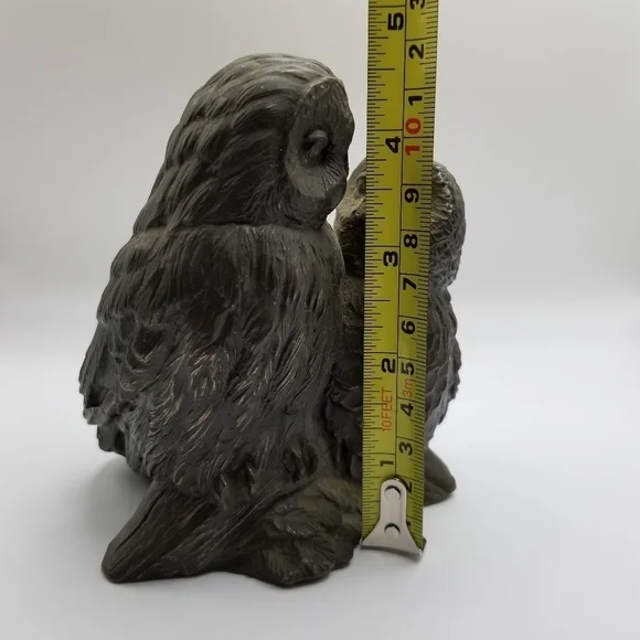 Vintage Owl Collection Otagiri Stoneware Bronze Pair Cryptomeria Wood Figurine - Picture 4 of 16